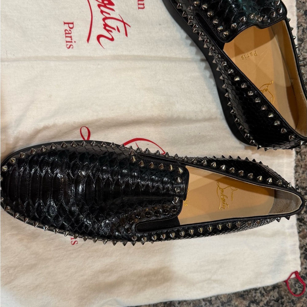 Christian Louboutin Black Studded Loafers 45.5 or size 12.5. Gorgeous shoe !!